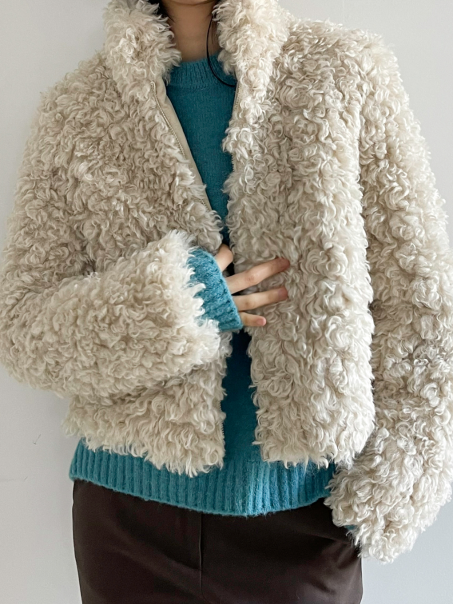 wool fur jacket_ivory